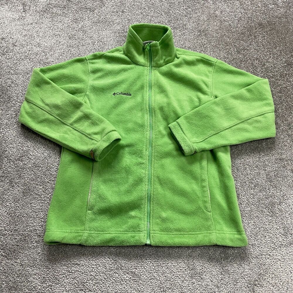 Columbia Womens Full Zip Fleece Jacket Small Apple Green Mock Neck Outdoor